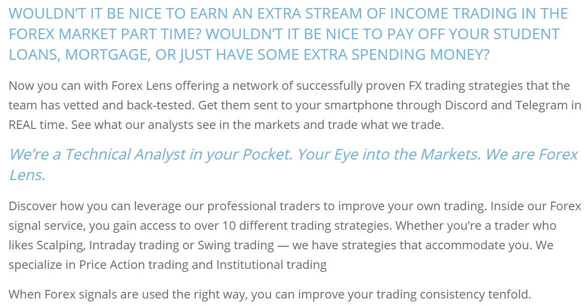 Forex Lens Signals page