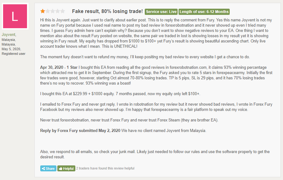 Forex Fury Customer Reviews