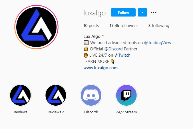 Lux Algo Instagram page