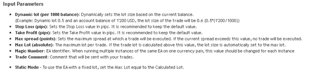 Forex Paris. Input parameters