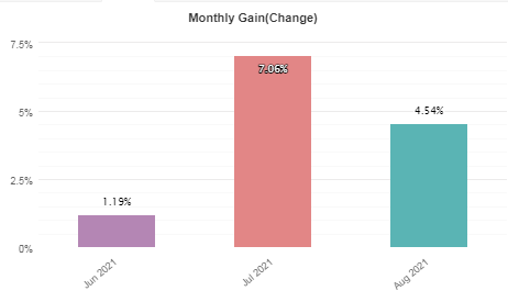 The monthly performance of the account.