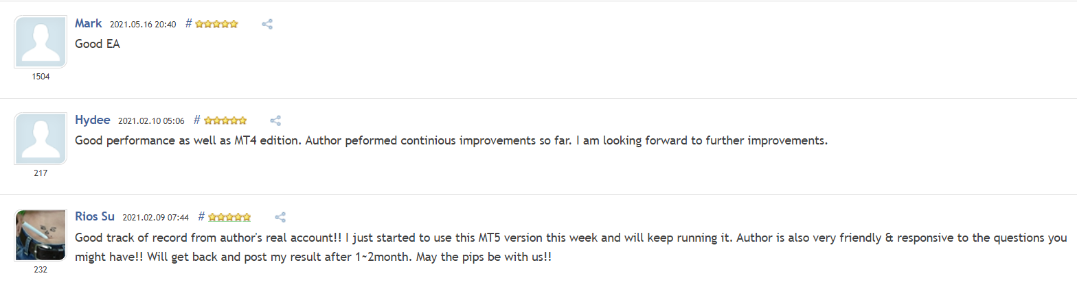 Customer reviews for NightVision EA on MQL5.