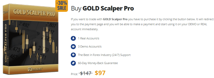 Pricing package of Gold Scalper Pro.