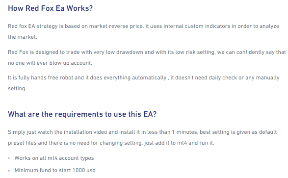 Working method and requirements for Red Fox EA.