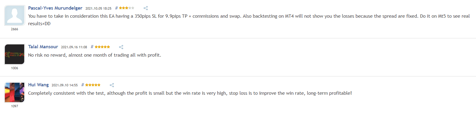 User reviews for Bonanza EA on MQL5.