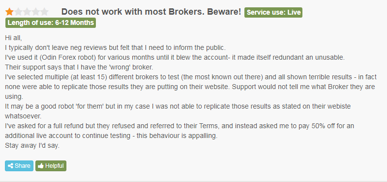 Negative user review on FPA.