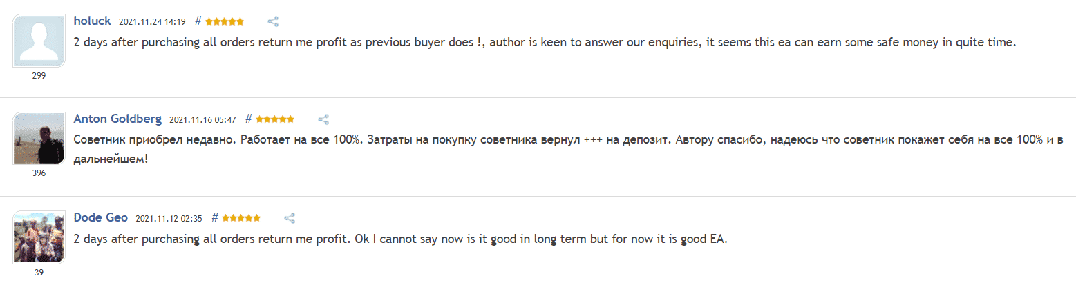 User reviews for Elemental EA on MQL5.