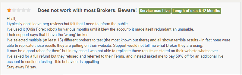 User review for the company on the Forexpeacearmy site.
