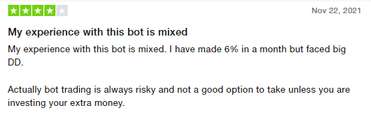 User review for Reaper Forex Robot on the Trustpilot site.