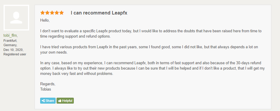 Customer review on FPA.