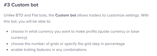 Bitsgap’s Custom bot info.