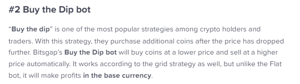 Bitsgap’s Buy the Dip bot info.