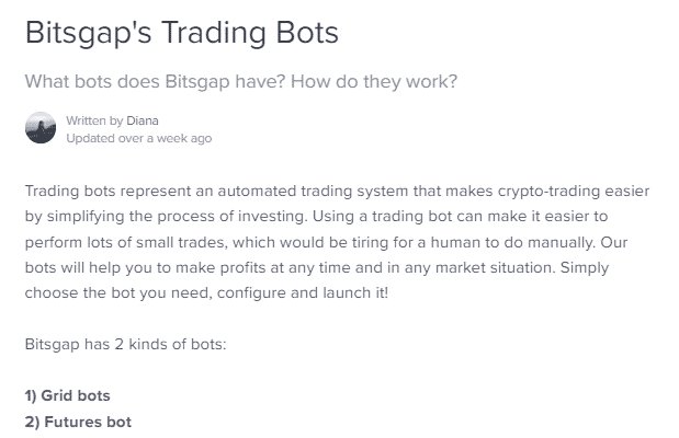 Bitsgap’s bots info.