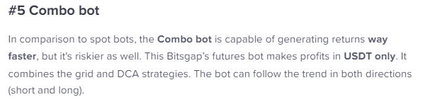 Bitsgap’s Combo bot info.
