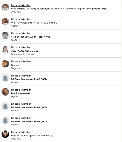 LinkedIn prifiles of 10 RoboFi’s team members.