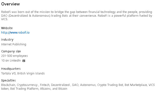 RoboFi’s LinkedIn profile.