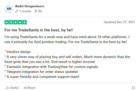 User review for TradeSanta  on Trustpilot.